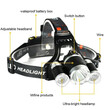 VenCore - Explorer Beam - Φακός Κεφαλής Τρίφωτος LED Επαναφορτιζόμενος Μαύρος Πλαστικό - Μεταλλικό Ρυθμιζόμενος με 2 x 18650 Μπαταρίες - Ψυχρό Λευκό 6000K