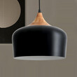 Nordic Black Wood - Κρεμαστό Μονόφωτο E27 Μοντέρνο Μέταλλο-Ξύλο Μαύρο Καμπάνα - Μ35 x Π35 x Υ27cm
