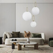 GloboStar® BELLISSIMO 61487 Μοντέρνο Κρεμαστό Φωτιστικό Οροφής Μονόφωτο 1 x E27 Γαλακτερή Γυάλινη Μπάλα με Μεταλλικό Επιχρυσωμενό Πλατίνα Σώμα Φ30 x Υ52cm