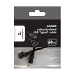 CABLEXPERT ANGLED COTTON BRAIDED USB TYPE-C MALE-MALE CHARGING & DATA CABLE 0.2M BLACK