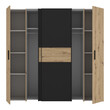 Ντουλάπα ρούχων Bekerk pakoworld τετράφυλλη μαύρο-oak μελαμίνης 200x61.5x190.5εκ