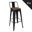 RELIX Wood Σκαμπό Bar-Pro με Πλάτη, Μέταλλο Βαφή Μαύρο Μatte, Απόχρωση Ξύλου Dark Oak