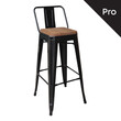 Ε5208,1 RELIX Wood Σκαμπό Bar-Pro με Πλάτη, Μέταλλο Βαφή Μαύρο, Απόχρωση Ξύλου Dark Oak