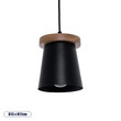 GloboStar® LANA 01424 Μοντέρνο Κρεμαστό Φωτιστικό Καμπάνα Μονόφωτο 1 x E27 IP20 Μαύρο Μέταλλο με Καφέ Ξύλο - Μ13 x Π13 x Y17cm