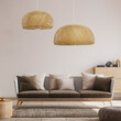 GloboStar® SAN TROPEZ 01626 Boho Κρεμαστό Φωτιστικό Πλέγμα Μονόφωτο 1 x E27 IP20 Μπεζ Ξύλο - Μ38 x Π38 x Υ22cm