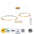 GloboStar® DIAMOND TRIO 61145 Κρεμαστό Φωτιστικό Δαχτυλίδι-Κύκλος LED CCT 120W 14723lm 360° AC 220-240V - Εναλλαγή Φωτισμού μέσω Τηλεχειριστηρίου All In One Ψυχρό 6000k+Φυσικό 4500k+Θερμό 2700k Dimmable Φ40+60+80cm - Χρυσό Βούρτσας - 3 Years Warranty