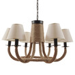 GloboStar® VERONE 10001020 Vintage Κρεμαστό Φωτιστικό Πλέγμα Πολύφωτο 6 x E14 IP20 Μπεζ Ύφασμα με Μπεζ Σχοινί - Μ65 x Π65 x Υ45cm