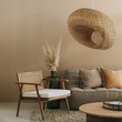 GloboStar® CARIBBEAN 01723 Boho Κρεμαστό Φωτιστικό Πλέγμα Μονόφωτο 1 x E27 IP20 Μπεζ Ξύλο - Μ45 x Π45 x Υ24cm