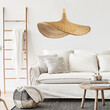 GloboStar® CUBA 01719 Boho Κρεμαστό Φωτιστικό Ανάρτηση Μονόφωτο 1 x E27 IP20 Μπεζ Ξύλο - Μ53 x Π53 x Υ30cm