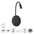 GloboStar® GOOSE 60883 Μοντέρνο Φωτιστικό Τοίχου - Απλίκα Ξενοδοχείου Bed Side LED 6W 600lm 36° & 360° AC 220-240V - Reading Light & 360° Κρυφός Φωτισμός - Φορτιστής USB 3A - Μ15.5 x Π15 x Υ30.5cm - Φυσικό Λευκό 4500K - Μαύρο - 3 Xρόνια Εγγύηση