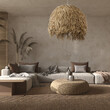 GloboStar® GUADELOUPE 02159 Boho Κρεμαστό Φωτιστικό Καμπάνα Μονόφωτο 1 x E27 IP20 Μπεζ Ράφια - Μ120 x Π120 x Υ100cm
