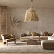 GloboStar® PORTOFERRAIO 02186 Boho Κρεμαστό Φωτιστικό Καμπάνα Μονόφωτο 1 x E27 IP20 Μπεζ Raffia - Μ80 x Π80 x Υ120cm