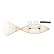 GloboStar® FISH 01927 Μοντέρνο Κρεμαστό Φωτιστικό Πλέγμα Δίφωτο 2 x E27 IP20 Μπεζ Ξύλο - Μ130 x Π42 x Υ42cm