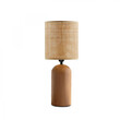 GloboStar® HARD 204-0065 Boho Eπιτραπέζιο Φωτιστικό Πορτατίφ Μονόφωτο 1 x E27 IP20 Καφέ Ξύλο με Μπεζ Ρατάν - Μ15 x Π15 x Υ35cm