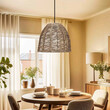 GloboStar® MEKA 204-0162 Boho Κρεμαστό Φωτιστικό Καμπάνα Μονόφωτο 1 x E27 IP20 Καφε Σχοινί - Μ31 x Π31 x Υ26cm