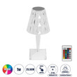 GLOBOSTAR® CRYSTAL 62042 Μοντέρνο Επιτραπέζιο Φωτιστικό Πορτατίφ LED 1W 100lm 360° DC 5V USB-C με Επαναφορτιζόμενη Μπαταρία Li-ion 3.7V 1600mAh IP44 Πολύχρωμο RGBW με Χειριστήριο Dimmable - Sanan SMD Chip - Διάφανο Πλαστικό - Μ11.5 x Π11.5 x Υ25.5cm - 3 Χρόνια Εγγύηση