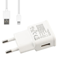 LAMTECH WALL CHARGER 2.1A WITH LIGHTNING CABLE 1M WHITE