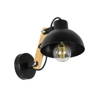 GloboStar® GRANT 00902 Μοντέρνο Επιτοίχιο Φωτιστικό Απλίκα Μονόφωτο 1 x E27 IP20 Μαύρο Μέταλλο με Μπεζ Ξύλο - Μ15 x Π23 x Υ22cm