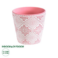 GloboStar® Artificial Garden CAIRO 20516 Διακοσμητικό Κεραμικό Κασπώ Γλάστρα - Flower Pot Λευκό με Ροζ Φ14 x Υ13cm