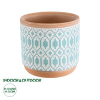 GloboStar® Artificial Garden DELHI 20523 Διακοσμητικό Κεραμικό Κασπώ Γλάστρα - Flower Pot Γαλάζιο με Λευκό και Μπεζ Φ14.5 x Υ13cm