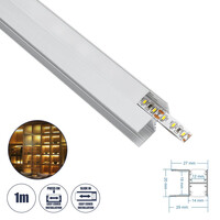 GLOBOSTAR® ALP-R-SHELF DODA 70814-1M Χωνευτό Προφίλ Αλουμινίου Ειδικό για Φωτισμό Ραφιού 18mm με Λευκό Γαλακτερό Πατητό Κάλυμμα για Ταινίες LED IP20 - Ασημί - Μ100 x Π1.5 x Υ2cm