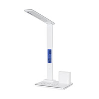 GLOBOSTAR® ZENTIME 76554 Μοντέρνο Επιτραπέζιο Φωτιστικό Γραφείου με Ασύρματη Φόρτιση 15W 3A & Ψηφιακό Ρολόι LED 3.5W 350lm 120° DC 5V με USB-C IP20 Ρυθμιζόμενο Λευκό CCT με Αφή 2700K/4500K/6000K Dimmable - Sanan SMD Chip - Μαύρο - Μ19.5 x Π25 x Υ50cm - 2 Χρόνια Εγγύηση