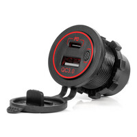 04221/AM ΠΡΙΖΑ ΜΕ 2 ΘΥΡΕΣ USB ΚΑΙ ΚΑΠΑΚΙ 12/24V QUICK CHARGE 3.0 ΑΔΙΑΒΡΟΧΗ ΜΕ ΚΟΚΚΙΝΟ LED ΦΩΣ ΜΑΥΡΗ ΑΜΙΟ - 1 τεμ.