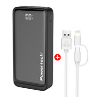 POWERTECH power bank με οθόνη & καλώδιο USB σε Micro/Lightning BNDL-0196, 20000mAh