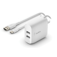 BelkinWCE001vf1MWH BOOST↑CHARGE™ Dual USB-A Wall Charger 24W + USB-A to USB-C® cable