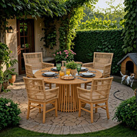 Τραπεζαρία Inca-Kenda pakoworld σετ 5τεμ σε φυσική-μπεζ απόχρωση Φ120x75εκ