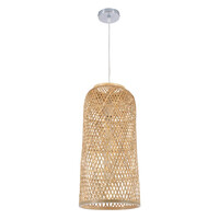 VenCore - Bamboo Tower - Κρεμαστό Μονόφωτο E27 Boho Μπαμπού Φυσικό Πλέγμα - Μ25 x Π25 x Υ50cm