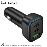 LAMTECH HIGH POWER 3-PORT CAR CHARGER 60W BLACK