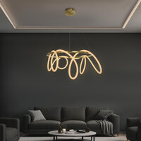 kelvo® GLOW 61660 Μοντέρνο Κρεμαστό Φωτιστικό Οροφής LED 69W 6900lm 360° AC 220-240V IP20 Ρυθμιζόμενο Λευκό CCT με Χειριστήριο από 2700K έως 6000K Dimmable - Lumileds SMD Chip - Χρυσό Πλατίνα & Λευκό Νήμα - Μ100 x Π100 x Υ70cm - 3 Χρόνια Εγγύηση