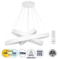 GLOBOSTAR® VENOM TRIO 61189-DECO Μοντέρνο Κρεμαστό Φωτιστικό Οροφής LED 120W 14158lm 120° AC 220-240V IP20 Ρυθμιζόμενο Λευκό CCT με Χειριστήριο από 2700K έως 6000K Dimmable - Lumileds SMD Chip - Λευκό Ματ - Μ80 x Π80 x Υ60cm - 3 Χρόνια Εγγύηση