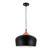 VenCore - Nordic Black Wood - Κρεμαστό Μονόφωτο E27 Μοντέρνο Μέταλλο-Ξύλο Μαύρο Καμπάνα - Μ35 x Π35 x Υ27cm