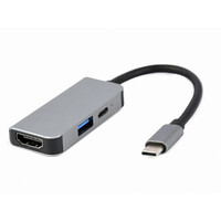 GEMBIRD USB TYPE-C 3IN1 MULTI-PORT ADAPTER (USB PORT+HDMI+PD) SILVER