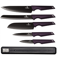 Berlinger Haus σετ Μαχαίρια από Ανοξείδωτο Ατσάλι 6τμχ με Επιτοίχια Μαγνητική Βάση, Purple Eclipse Collection bh-2702