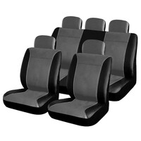 Autoline  Καλύμματα ΣΕΤ Universal με Αποσπώμενο Κεφαλάρι (PU) PLATINUM 9 τμχ - ΜΑΥΡΟ/ΓΚΡΙ