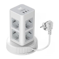 TESSAN 11 IN 1 TOWER SURGE PROTECTOR 8xSCHUKO, 2xUSB, 1xTYPE-C, 2M RETRACTABLE CABLE