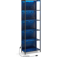 VASAGLE Ρυθμιζόμενη Βιβλιοθήκη LED 178cm με Τηλεχειριστήριο - Ebony Black 60x30.3cm LLS120B57