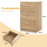 Costway Κομοδίνο με 3 Συρτάρια για Κρεβάτι Boxspring 38 x 35 x 66 cm Φυσικό Χρώμα HW61149NA