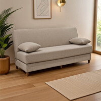 Καναπές-κρεβάτι με αποθηκευτικό χώρο τριθέσιος Romina pakoworld κρεμ ύφασμα 190x75x85εκ