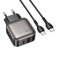 LAMTECH DUAL PORT QC3.0 CHARGER SET PD20W WITH TYPE-C TO TYPE-C CABLE 1M GREY