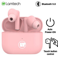 LAMTECH BLUETOOTH 5.0 TWS EARPHONES WITH CHARGING DOCK PINK