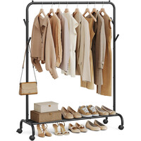 Μεταλλική Τροχήλατη Κρεμάστρα Ρούχων  Δαπέδου 103.5x41x155cm - Μαύρο HSR131B01 Songmics