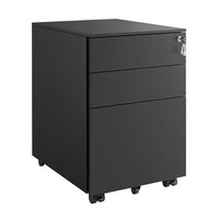 Τροχήλατη Μεταλλική Συρταριέρα Γραφείου με 3 Συρτάρια 52 x 39 x 60 cm Χρώματος Μαύρο Songmics OFC60BK