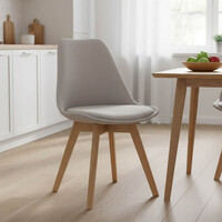 Καρέκλα Gaston pakoworld μπεζ ύφασμα και ξύλινο πόδι σε φυσική απόχρωση 48x55x83εκ