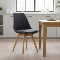 Καρέκλα Gaston pakoworld γκρι σκούρο ύφασμα και ξύλινο πόδι σε φυσική απόχρωση 48x55x83εκ