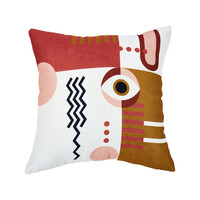 Τετράγωνη Μαξιλαροθήκη 'Μάτι' Πολύχρωμη από Πολυεστέρα σε Λευκό, Μουσταρδί και Τερακότα -45 x 45cm 36049 Ostaria