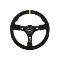 ΤΙΜ.41052/11/LU . ΤΙΜΟΝΙ RACING CORSA 350mm ΤΡΙΑΚΤΙΝΟ ΣΟΥΕΤ ΜΑΥΡΟ LUISI